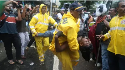 Protesters dragged on road, detained: Scenes from Mumbai’s Chembur NEET paper-leak protest