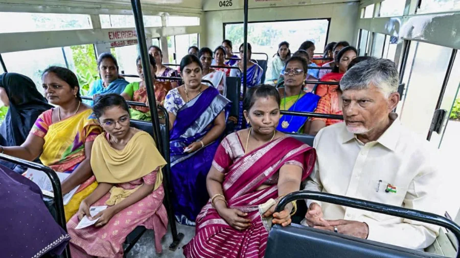 Watch Chandrababu Naidu Bus Ride with Stree Shakti Women