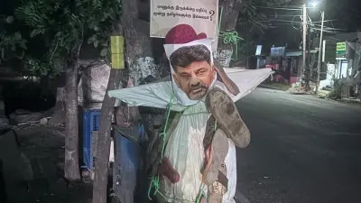 Karnataka CM Effigy Garlanded With Footwear in Coimbatore